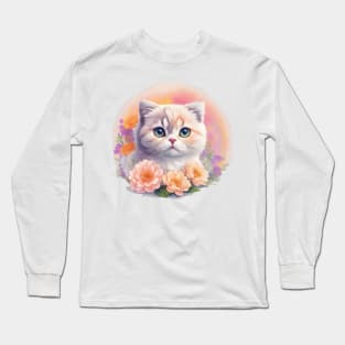 Mesmerizing Flora: Scottish Fold's Grace and Beauty Bloom in Fantasy Long Sleeve T-Shirt